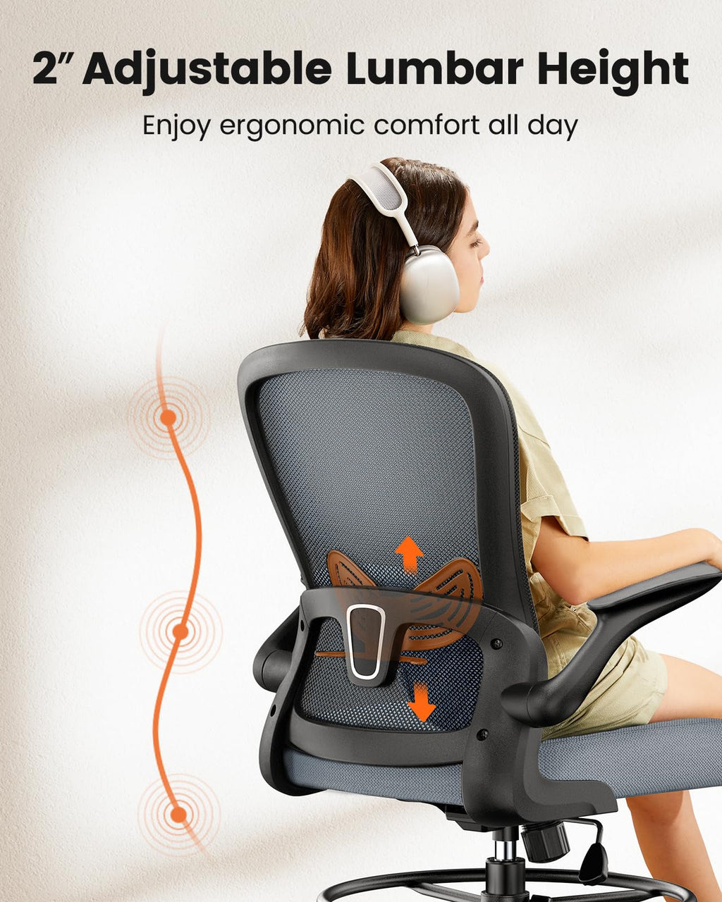 Ergear Drafting Chair,tall Office Chair with Flip-up Armrests, High Desk Chair Adjustable Height and Adjustable Footrest Ring, Ergonomic