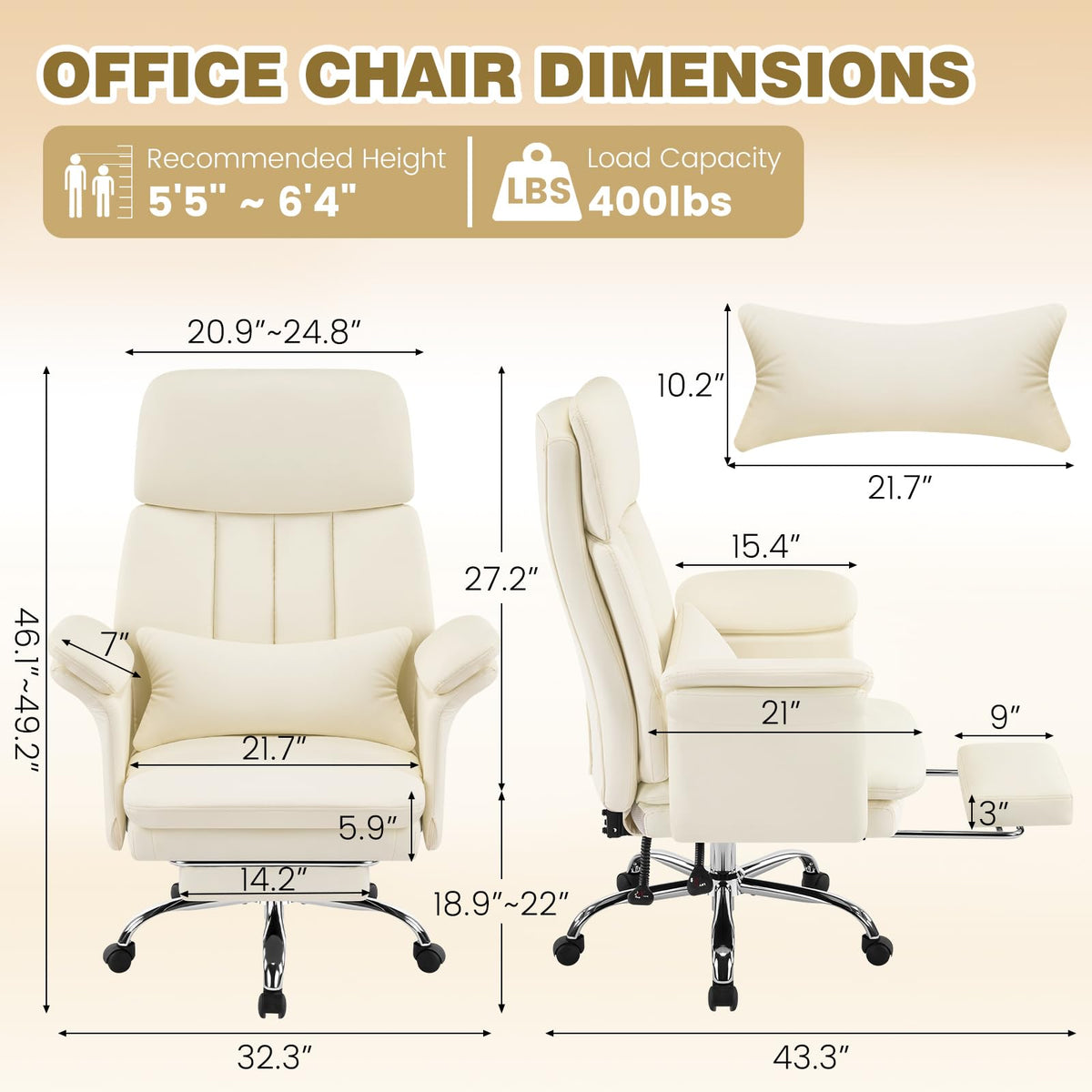 Furnistyle Home Office Chair with Footrest 400lbs, High Back Rolling Desk Chair with Lumbar Support Soft Armrests, Excutive Office Chairs with