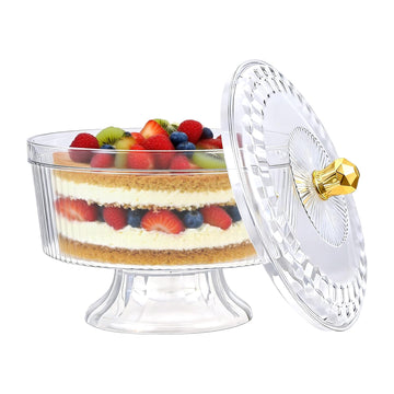 Trifle Bowl with Pedestal and Lid, Large Trifle Serving Dish, Vintage-Style Ribbed Dessert and Cake Stand, for Displaying Pastries, Layered Desserts, Fruits, Salad, Ideal for Parties