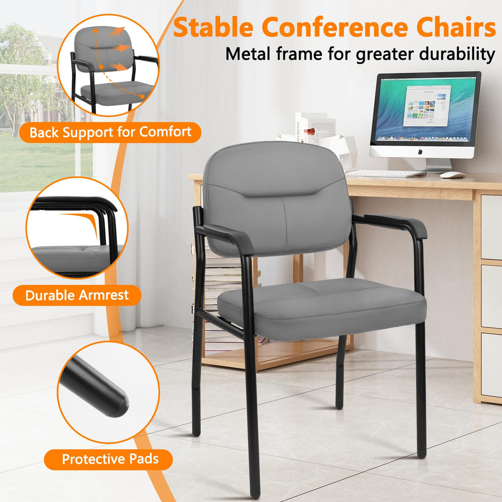 Clatina Leather Guest Chair Sets of 6, Office Reception Chair No Wheels with Armrests and Lumber Support, Ergonomic Desk Armchair for Meeting