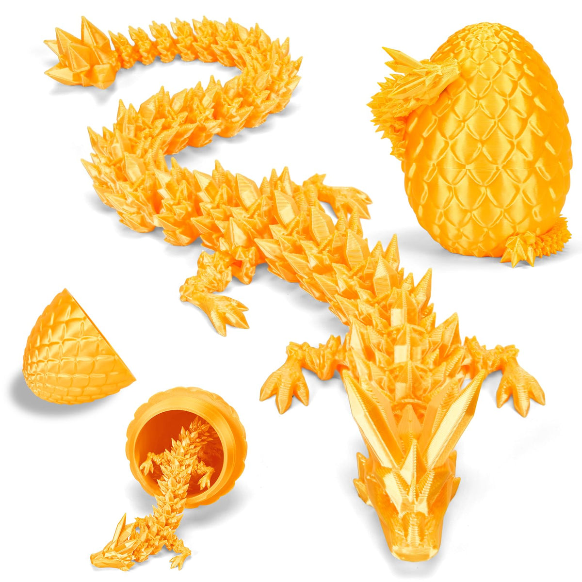 YILCER 12" 3D Printed Dragon Egg, Mystery Articulated Crystal Dragon Egg Fidget Toys, 3D Print Surprise Animals Toy for Kid Teen Boy Girls (Silk Gold)