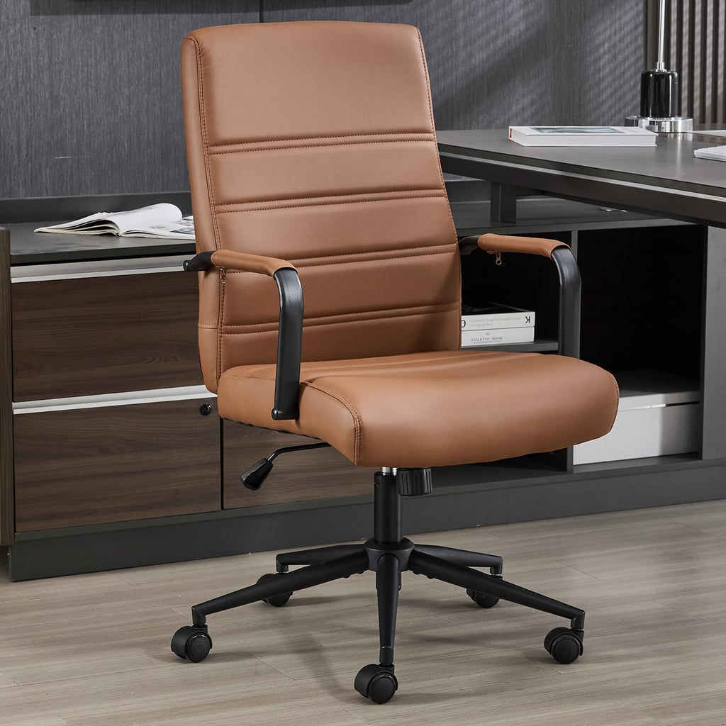 Office Desk Chair Leather, Conference Room Chairs with Wheels, Modern Executive Office Chairs Adjustable Height, Ergonomic Swivel Rolling