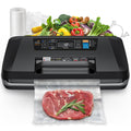 Vacuum Sealer Machine, Upgraded 230W 95KPa 10-in-1 Food Sealer with Double Heat Seal for Dry Moist Food, Easy-Lock Handle, Hose, Built-in Cutter and Bag Storage + Bags (1 Roll + 10 Pre-cut)
