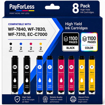 Remanufactured Replacement for Epson 812XL Ink cartridges Combo Pack 812 XL for Workforce Pro WF-7840 WF-7820 WF-7310 EC-C7000 Printer 2 Black 2 Cyan 2 Magenta 2 Yellow 8 Pack