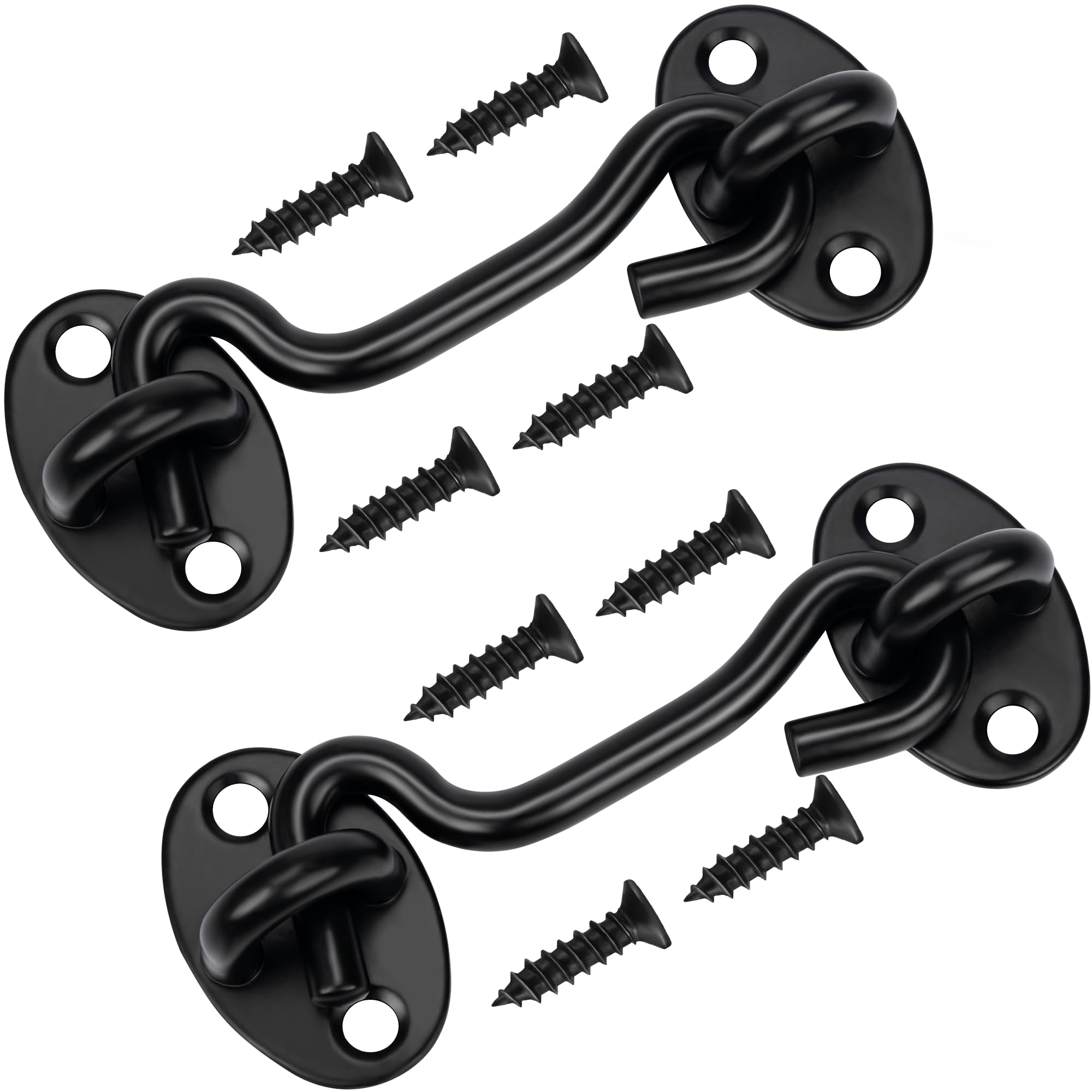 Rainspire (2 Pack) Privacy Hook and Eye Latch for Barn Door, Stainless Steel Gate Latch Barn Door Lock Cabin Hooks for Gate Shutters Window Slide Barn Shed Cabinet Bathroom (Black, 4 Inch)