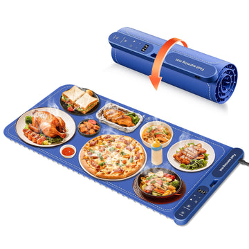 Warming Mat for Food Extra Large 32"x15", Electric Silicone Food Warmer Trays for Chafing Dishes & Buffet,Portable Countertop Food Warmers for Parties, 7-Level Temp 8-Hour Timer? Blue