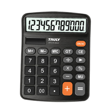 TRULY 12-Digit Desktop Calculator with Large Display, Big Buttons, Dual Power (Solar + Battery), Metal Finish, Ideal for Office, Home, School – 837A Pro Black