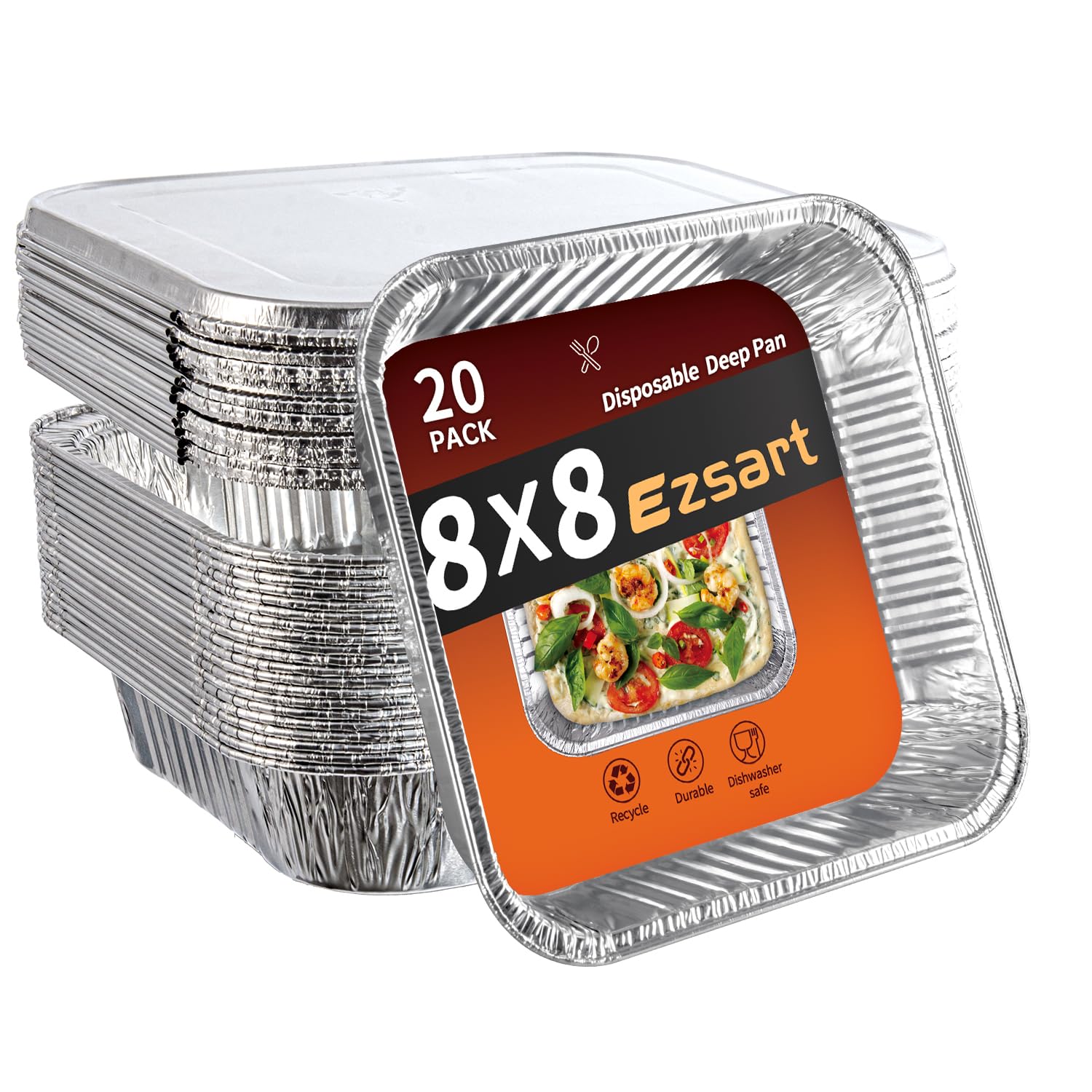 8x8 Aluminum Pans with Lids - 20 Pack Disposable Foil Pans with Lids, Aluminum Containers with Lids for Baking Cake, Holiday Cooking, Heating, Storing, Prepping Food