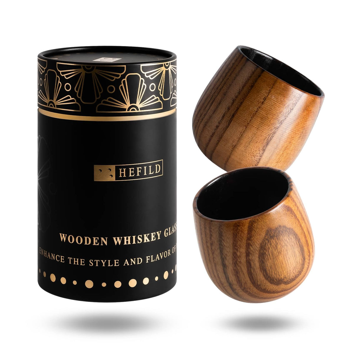2 PCS Wooden Whiskey Glasses, Charred Wood Bourbon Drinking Glass, Shatter-Resistant & Flavor-Enhancing, Bourbon Gifts for Men, Wood Whiskey Cups, Wooden Bourbon Glass Charred
