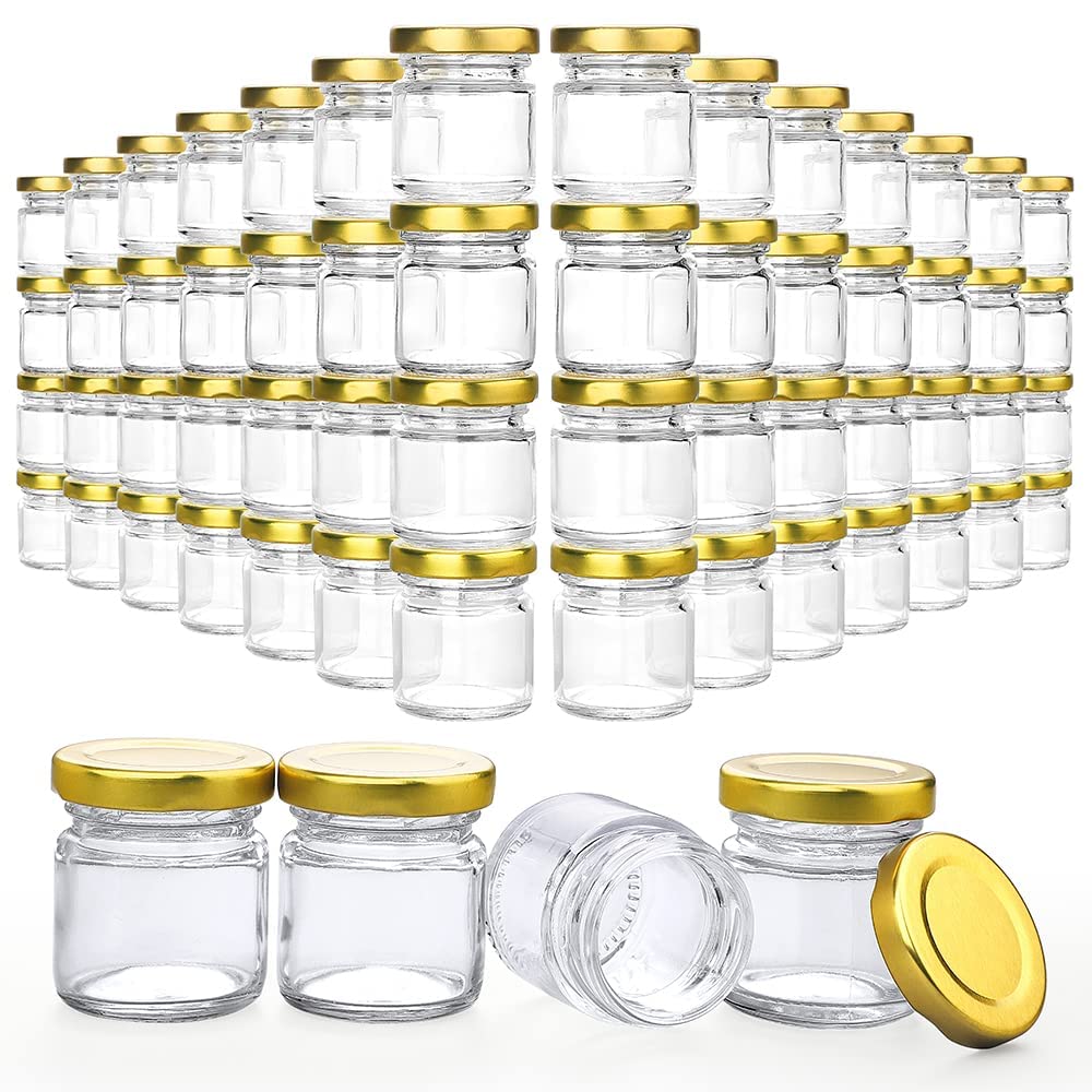 1.5oz Small Glass Jars with Lids, 60 Pcs Mini Honey Jars for Sample, Favors