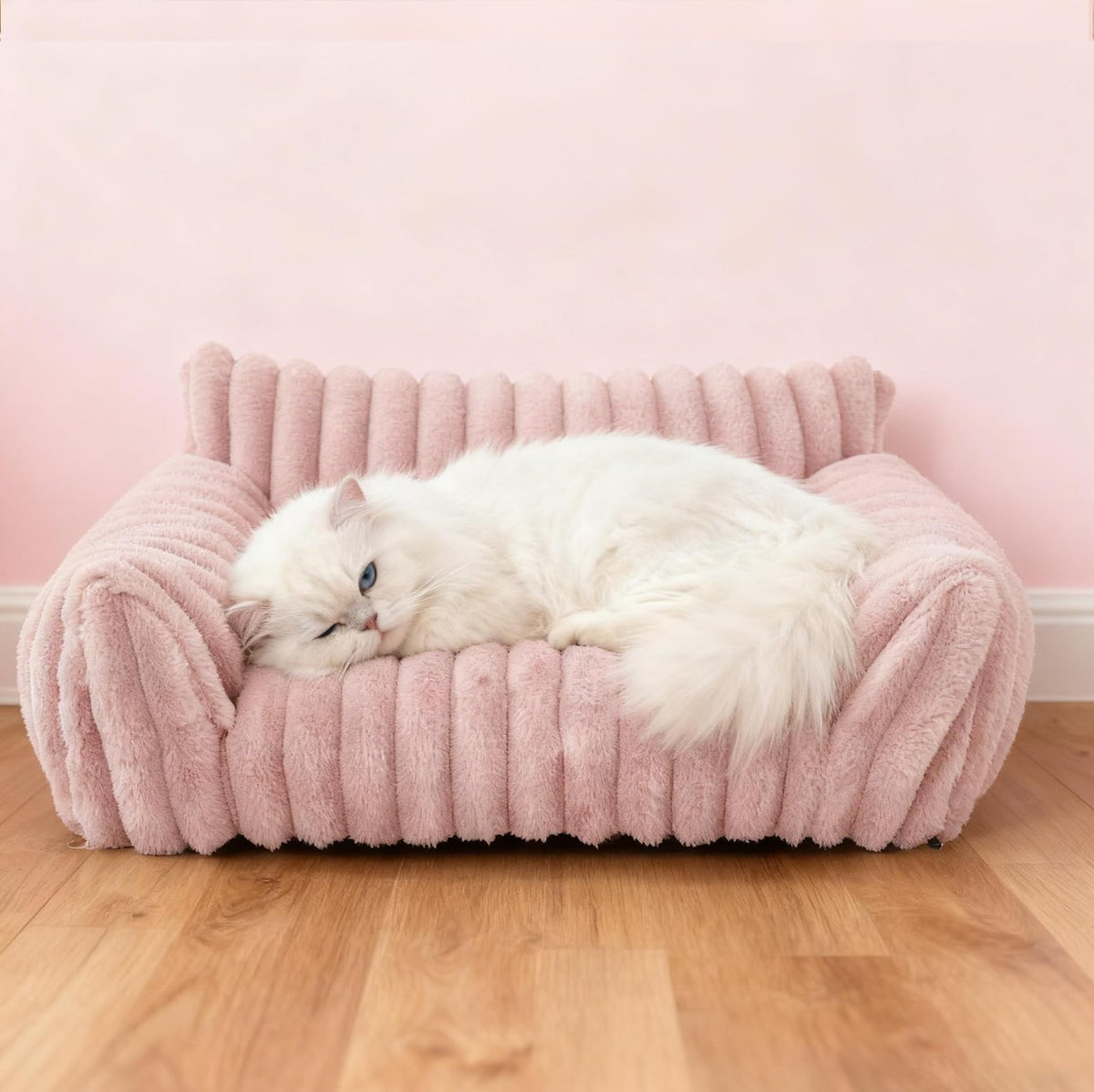Cat Couch for Pets - Cute Cat Beds for Indoor Cats with Removable Cover, Washable Soft Corduroy Plush, Fluffy Supportive Pet Sofa Chair for Small Dog & Cats, Pink 24 inch