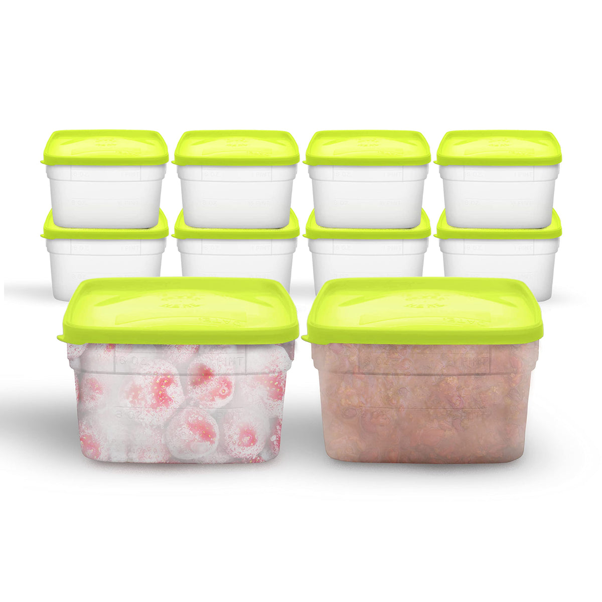 Arrow Freezer Containers, 1 Pint - 10 pk with Lids - Reusable Plastic Food Storage - Prep, Store, Freeze - BPA Free - Dishwasher Safe
