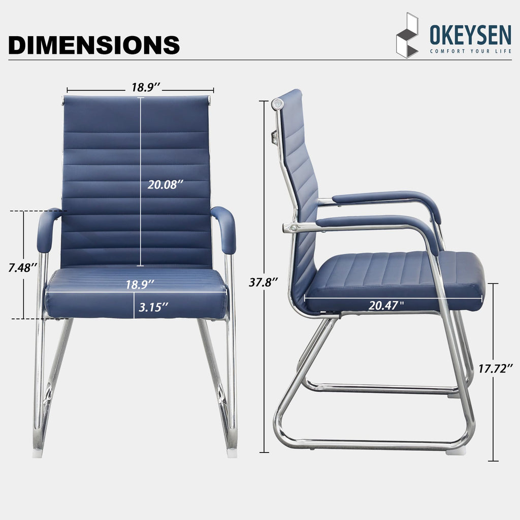Okeysen Office Guest Chairs Set of 6, Modern Leather Reception Chairs with Mid Back & Sled Base, No-wheel Desk Chairs for Waiting Room &