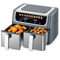 DUMOS 10-in-1 Air Fryer 9.5 QT, Large Airfryer with with 2 Independent Frying Baskets, Sync Finish & Match Cook, Shake Reminder, Wide Temperature 80-450°F, Roast Bake Defrost Dehydrate, Grey