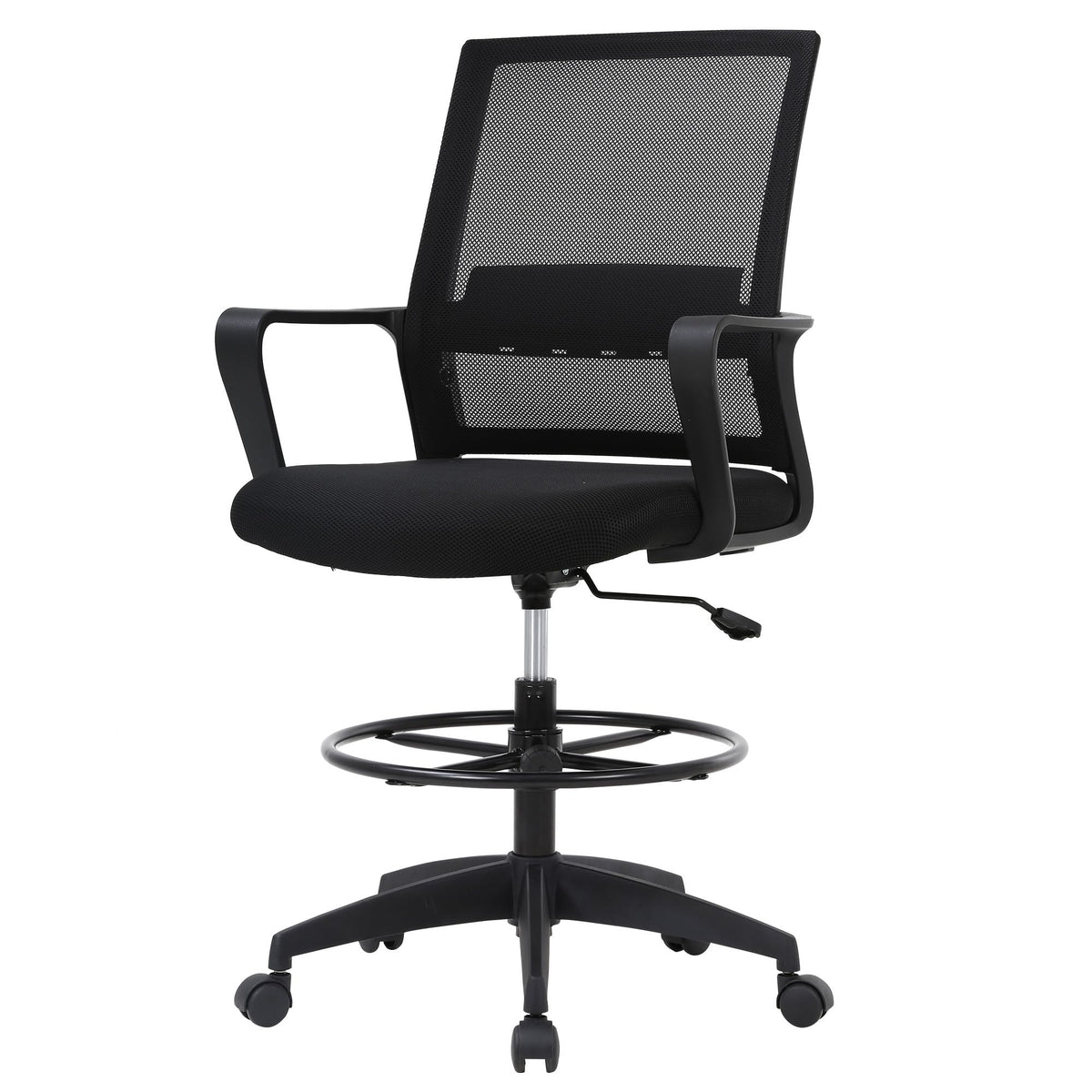 Paylesshere | Tall Drafting Chair | Black | with Lumbar Support, 18 inches x 19 inches x 47 inches
