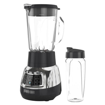 Black+Decker Quiet Blender with 6-Cup Cyclone Glass Jar, 3 Speeds + 3 Functions & Serrated Blade Technology for Faster Blending, Pulse Button and 24-oz Personal Jar, 900W (Renewed)