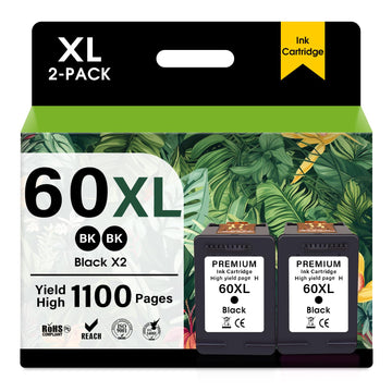 JANMORE 60XL Black Ink Cartridges Compatible for HP 60 Ink hp60XL 60XL Ink Cartridge Combo Pack Compatible for HP Ink 60 use with Deskjet F4440 Envy 100 110 120 Printer