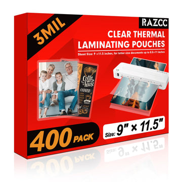 RAZCC Laminating Sheets, 400 Pack Clear Thermal Laminating Plastic Paper Laminator Sheets, 9 x 11.5-Inch, 3mil, Ideal Office or School Supplies