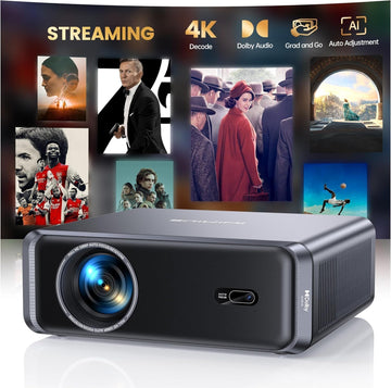 [Built-in Official App/4K Support/Compact]Smart-Projector with WiFi6 and Bluetooth, Outdoor Movie Projector & DoIby , Compatible with YouTube/PrimeVideo, AI Auto Focus, Portable Home Proyector