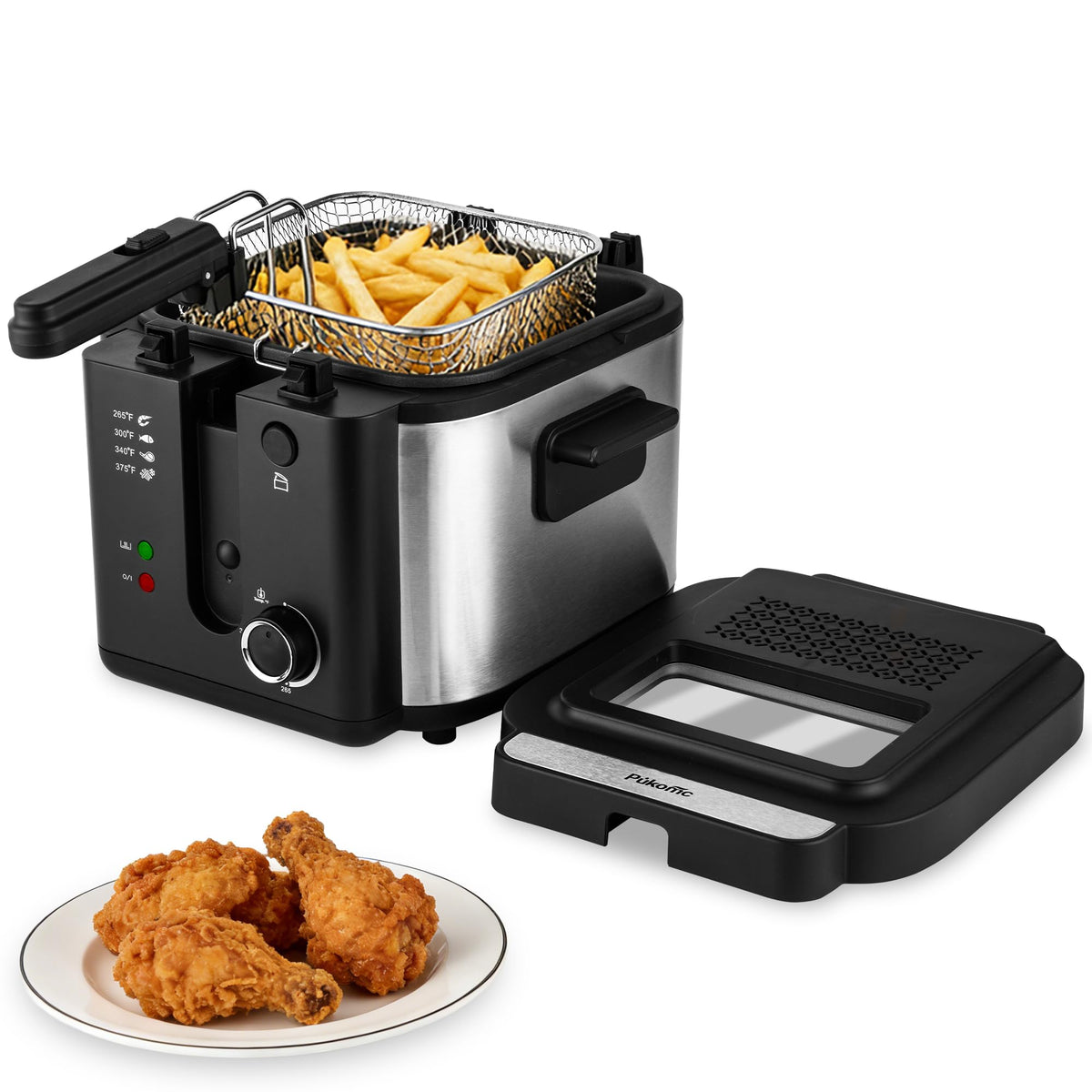 Pukomc Electric Deep Fryer with Basket,Adjustable Temperature Frying Pot for Home Use,Removable Lid and 2.5L Non-Stick Inner Pot & Easy to Clean