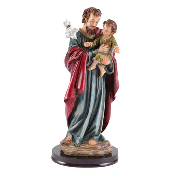 ASTARIKO Catholic St. Joseph with Baby Jesus Statue - 9.4" Hand-Painted Resin Figurine on Premium Wooden Base, Patron Saint of Fathers Religious Decor Home Altar