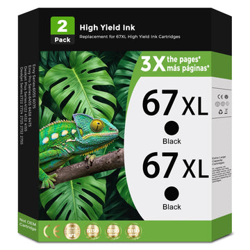 67XL Black Ink Cartridges High-Yield Replacement for HP Ink 67 HP67 XL HP67XL for DeskJet 2827e 2855e 4155e 2755e 2700e 4255e 2852e 2700 2800 4100 2752 Envy 6000 6055 6055e 6400 6455e Printer (2-Pack)
