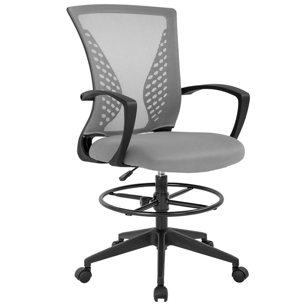 Drafting Chair Tall Office Chair Standing Desk Chair Adjustable Height with Arms Foot Rest Back Support Rolling Swivel Desk Chair Mesh Drafting