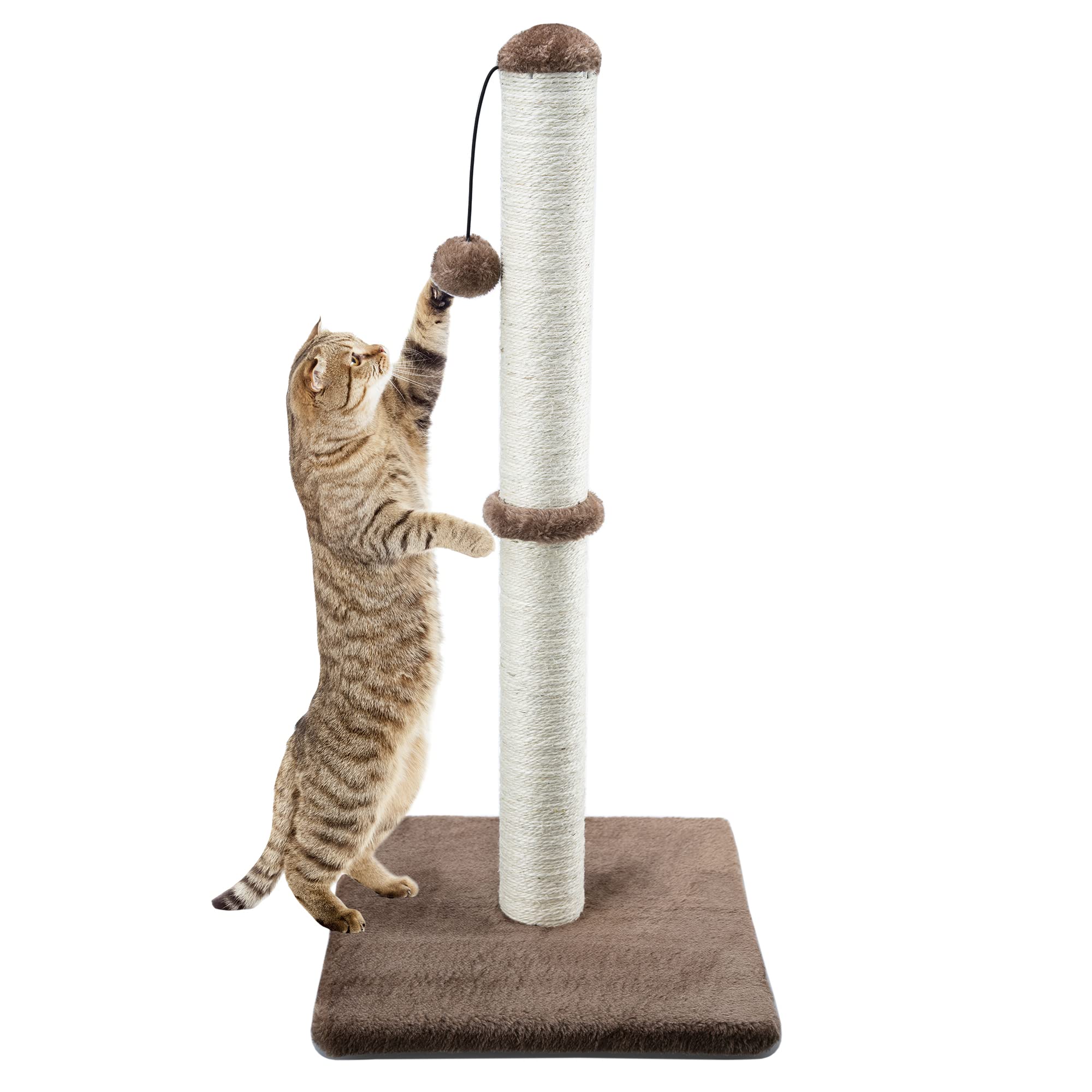 Dimaka 29" Tall Cat Scratching Post, Claw Scratcher with Sisal Rope and Covered with Soft Smooth Plush, Vertical Scratch [Full Strectch] for Standard Size Cats (Dark Brown, 29 inches for All Cats)