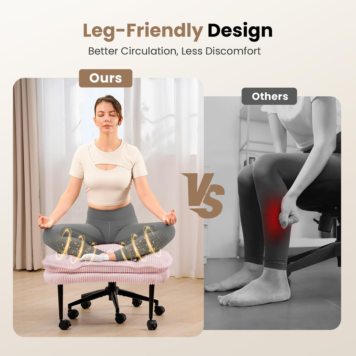Cross Legged Office Chair, Ergonomic Cloud Criss Cross Desk Chair, Meditation Chair with Wheels, Height Adjustable Seat for Adhd, Wide Kneeling