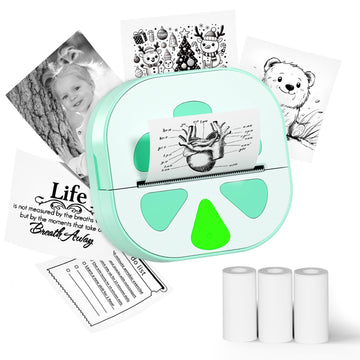 Mini Sticker Printer, D20 Portable Bluetooth Inkless Thermal Sticker Maker Machine with 3 Rolls Paper, Pocket Print Pods Label Maker for iphone, Impresora Portátil for Study Note, DIY, Kids Gift