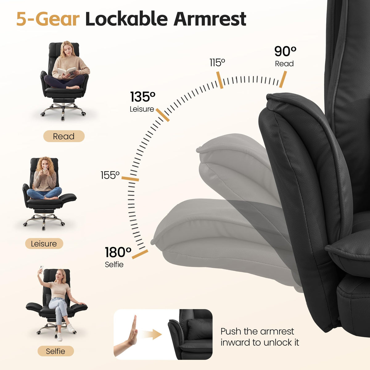 Big and Tall Office Chair, Footrest & Flip Armrest for Pets, Pu Black, PU Leather