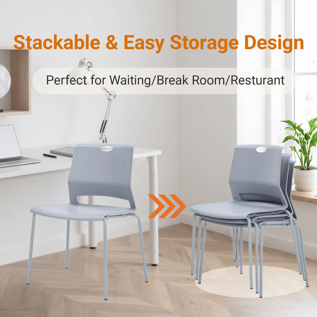 Sidanli Waiting Room Chairs Set of 4, Grey Stack Chairs with Back, Stacking Chairs with Metal Legs