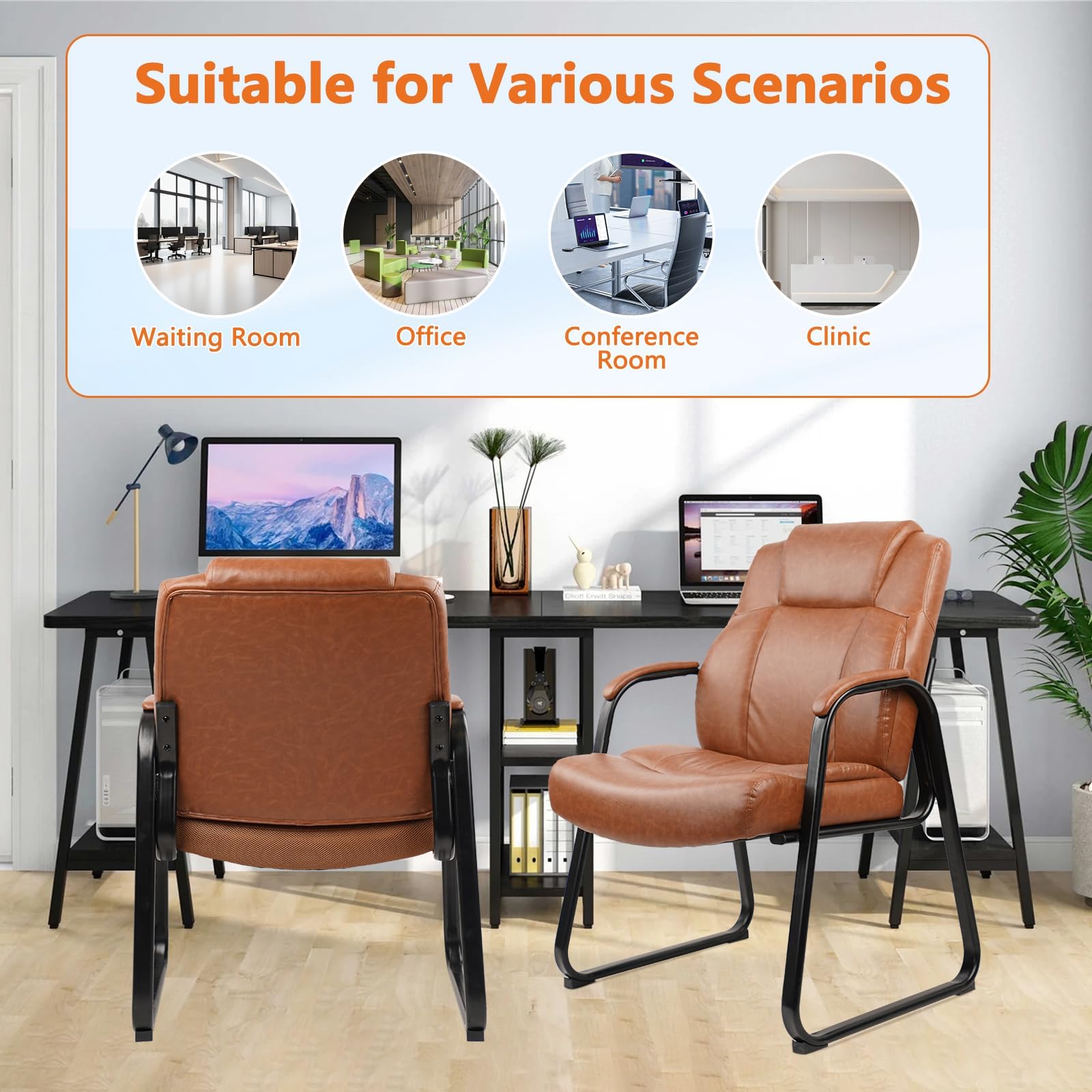 Clatina Big & Tall 500 Lb. Guest Chair, Pu Leather Office Reception Chairs with Sled Base, Desk Chair No Wheels for Waiting Room Conference