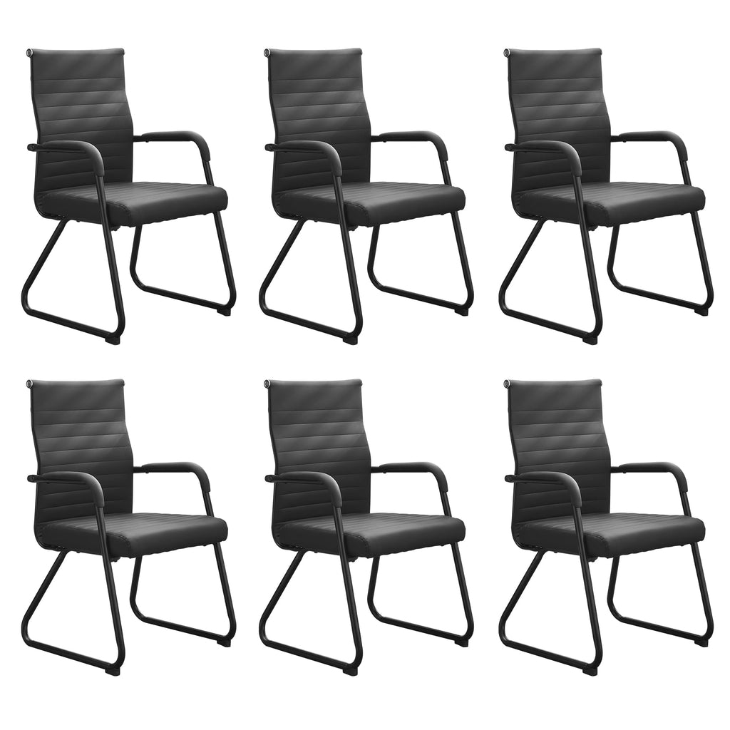 Okeysen Office Guest Chairs Set of 6, Modern Leather Reception Chairs with Mid Back & Sled Base, No-wheel Desk Chairs for Waiting Room &