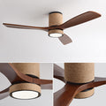 52" Low Profile Ceiling Fan with Light, Boho Farmhouse Flush Mount Ceiling Fan with Remote, Solid Wood Blades, Dimmable LED & 6-Speed Reversible DC Motor for Bedroom Living Room