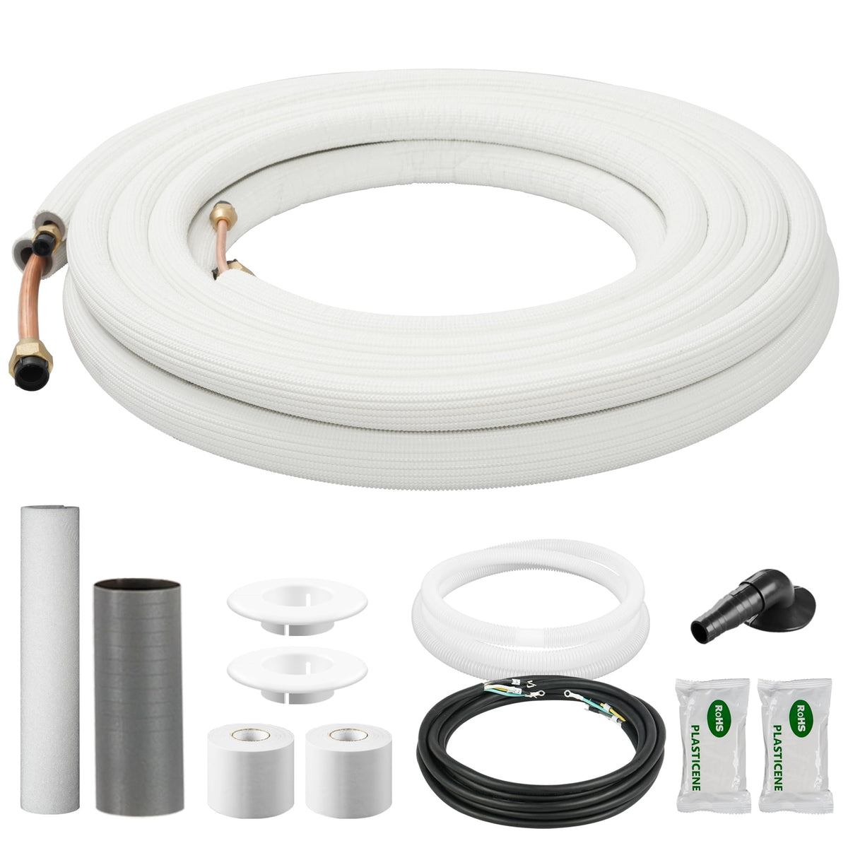Della 10 Ft Mini Split Line Set, Includes 1/4" & 5/8" O.D. Copper Pipes with Flared Nuts and a 3/8" Thick White PE Insulated Coil, Perfect for Mini Split AC and Other HVAC Systems