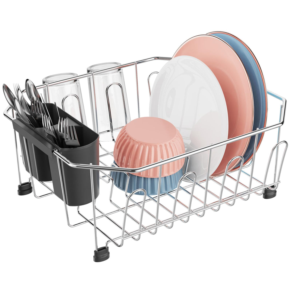 Small in Sink Dish Drying Rack - Stainless Steel Compact Inside Sink Dish Drainer for RV Apartment Kitchen, Rust Resistant, 11.6" W x 13.4" L, Silver