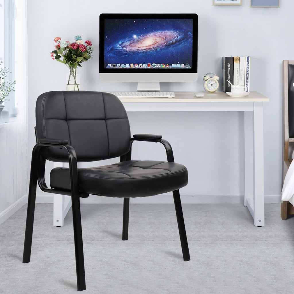 Clatina Big & Tall 400 Lbs Waiting Room Guest Chair, Leather Office Reception Chair No Wheels with Backrest Wide Seat and Padded Arms for Home