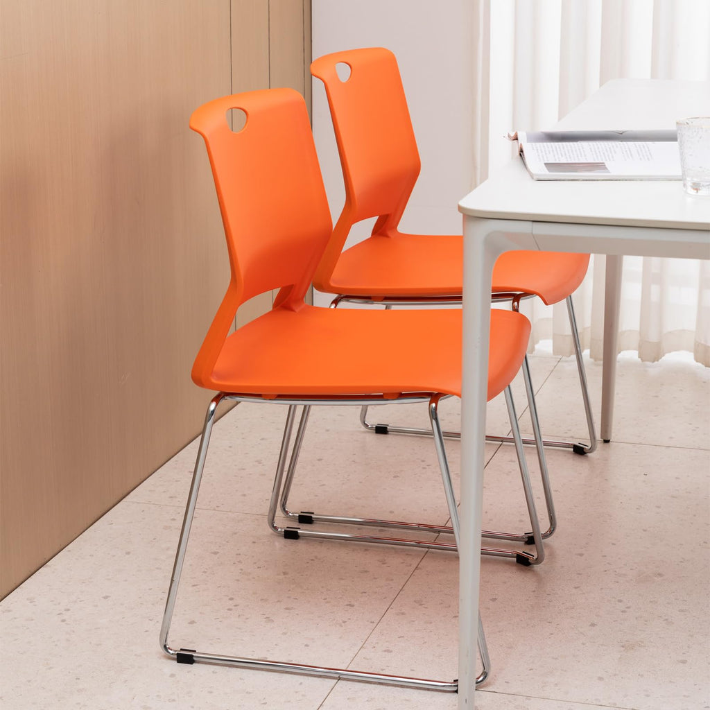 Stacking Plastic Chairs Set of 4 for Waiting Room Conference Church, Orange
