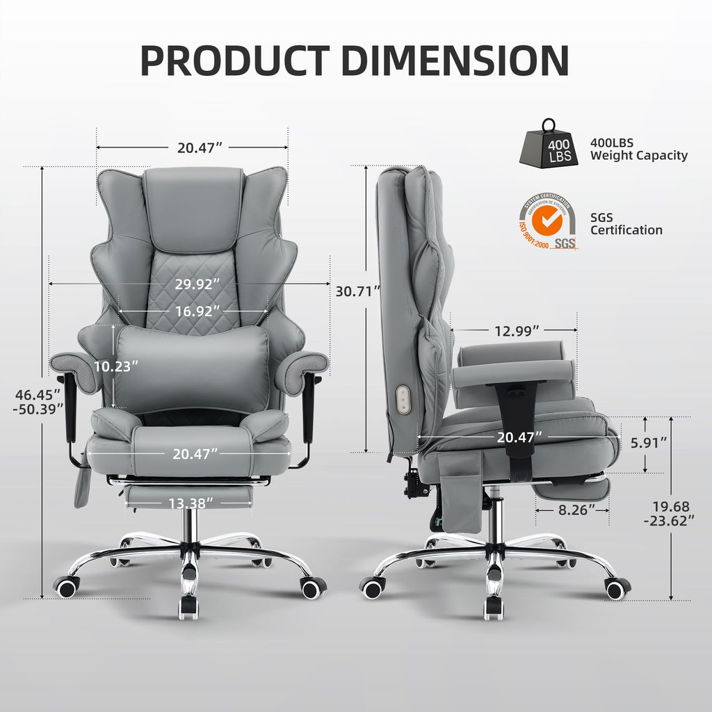 Tonghuas 3d Kneading Massage Heated Office Chair with Foot Rest, 90-135° Reclining & Adjustable Armrest Desk Chair with Lumbar Pillow,