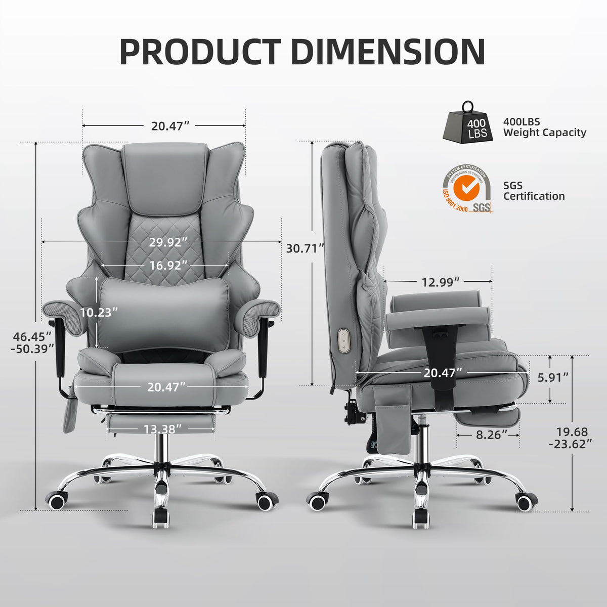 Tonghuas 3d Kneading Massage Heated Office Chair with Foot Rest, 90-135° Reclining & Adjustable Armrest Desk Chair with Lumbar Pillow,