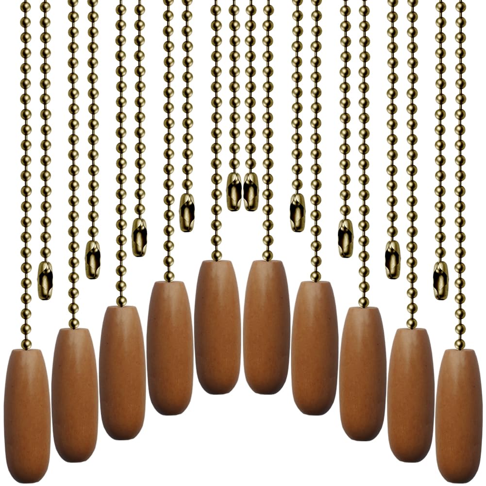 10 Pack 12-inch Ceiling Fan Pull Chain, Beaded Ball Chains Wooden Decorative Pendant Extension Chains for Ceiling Light Lamp Fan Chain(Bronze)