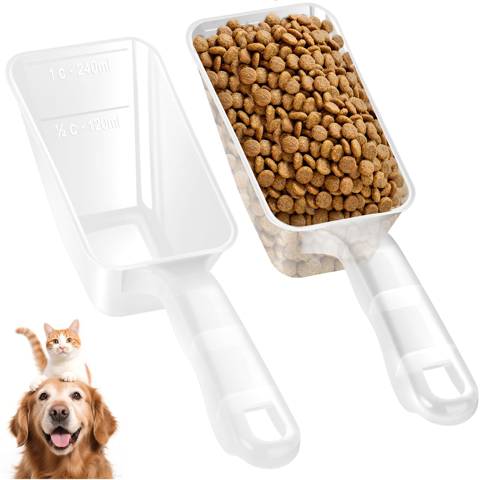 2-Pack Dog Food Scoop 1 Cup, Plastic Pet Food Measuring Scoop With Measuring Lines (1/2 & 1 Cup Markings) for Dogs, Cats, Fish, Bird?Transparent