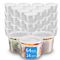 Plastic Deli Containers with Lids, 24 Sets 64oz Leakproof Soup Storage Containers for Family Soup & Leftovers, Round Meal Prep Cups, BPA Free, Microwave/Freezer/Dishwasher Safe