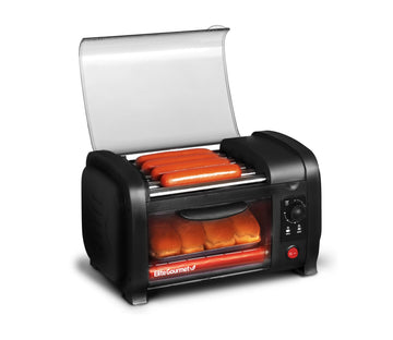 Elite Gourmet EHD-051BX Hot Dog Toaster Oven, Steel Rollers, 4-Bun, Black