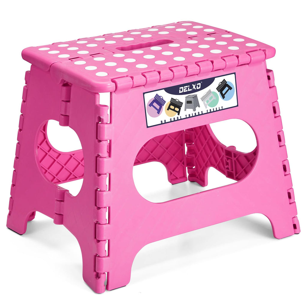Delxo Folding Step Stool 11 Inch,300 Lbs Step Stool for Kids & Adults Pink