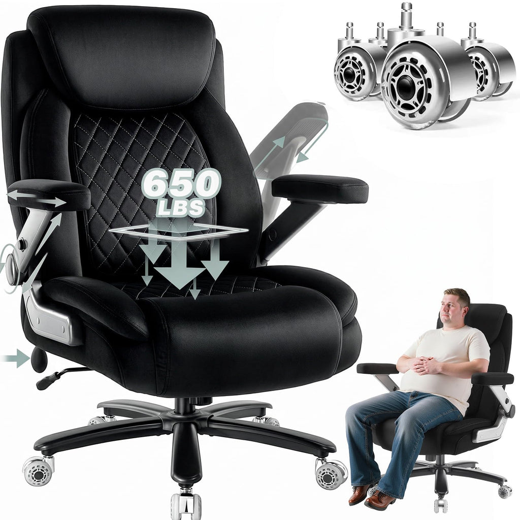 Basicon 650lbs Big and Tall Office Chair with 5d Flip Arms and Thick Pocket Spring Cushion,extra Wide Heavy Duty Office Chair&adjustable Lumbar