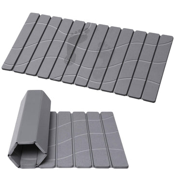 Linidcoud Foldable Stone Bath Mat, Non Slip Large Diatomaceous Shower Mat, Super Absorbent Quick Drying Stone Mat for Bathroom Kitchen Floor Counter Sink,Easy to Clean & Store (32" x 16" Dark Gray)