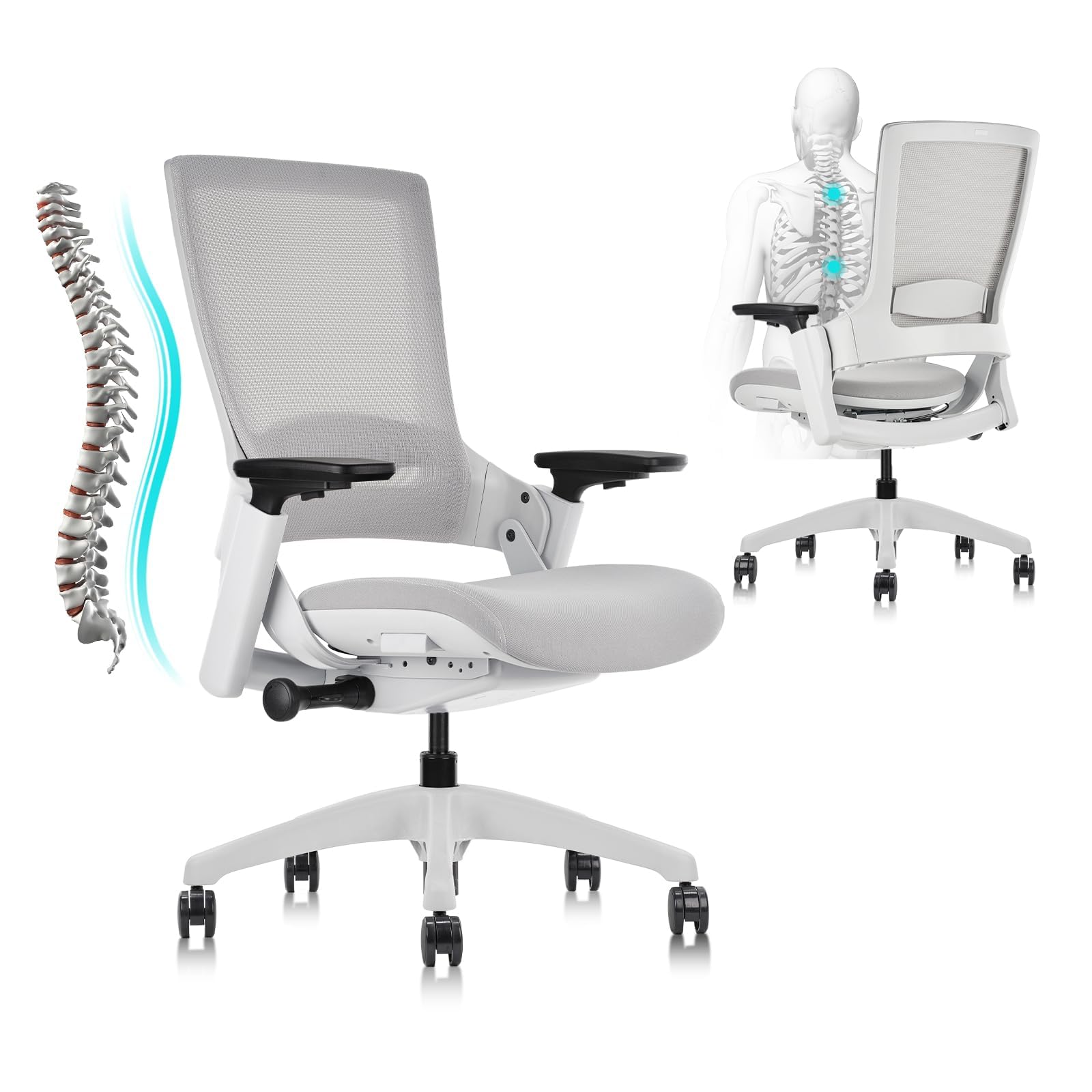 Clatina Office Chair Swivel Executive Chair, Adjustable Ergonomic Computer Chair with 3d Armrest and Lumbar Support, Mesh Backrest Task Chair