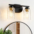 2-Light Bathroom Light Fixtures 13 Inch Black Vanity Lights for Bathroom Lighting Fixtures Over Mirror with Thick Water Ripple Clear Glass Shade for Mirror Bedroom Hallway